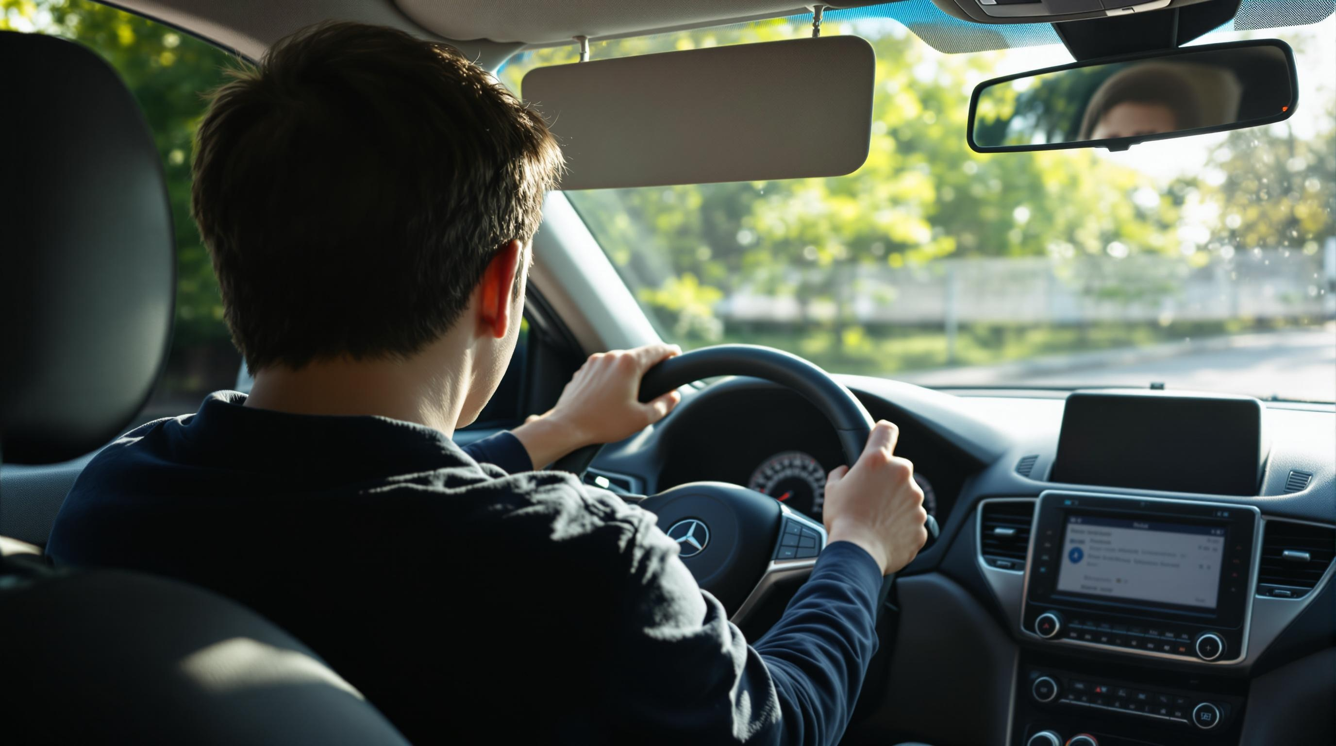 Jeune conducteur dans une voiture, de jour